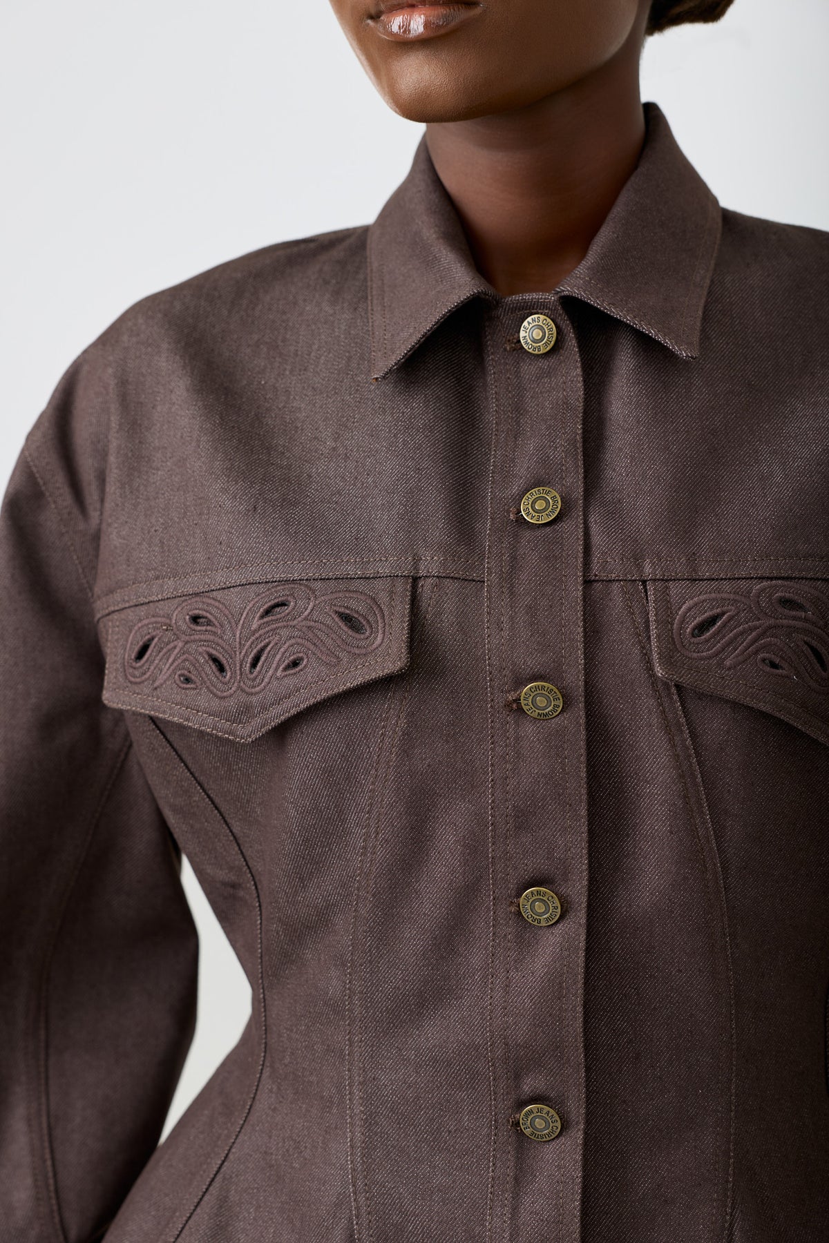 ARA CHOCOLATE long sleeve denim jacket with hand embroidered detail, alternate view