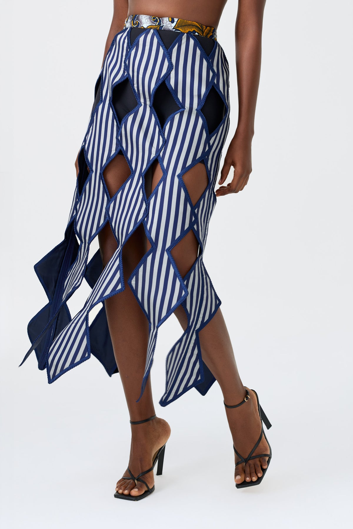 YEMI STRIPE blue stripe hand embroidered cut out skirt, alternate view