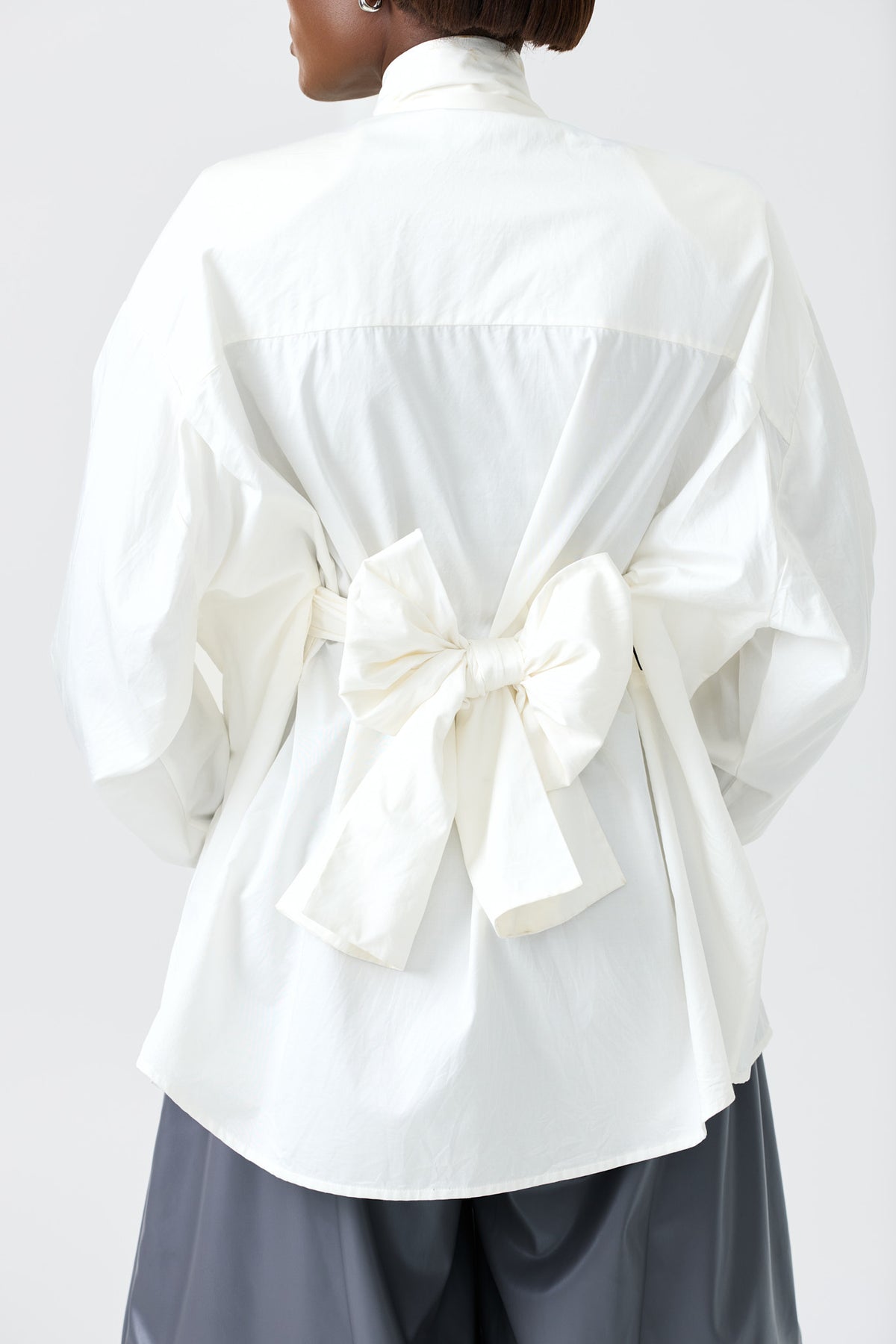 PRIYA WHITE long sleeve shirt with a crossover tie detail, alternate view