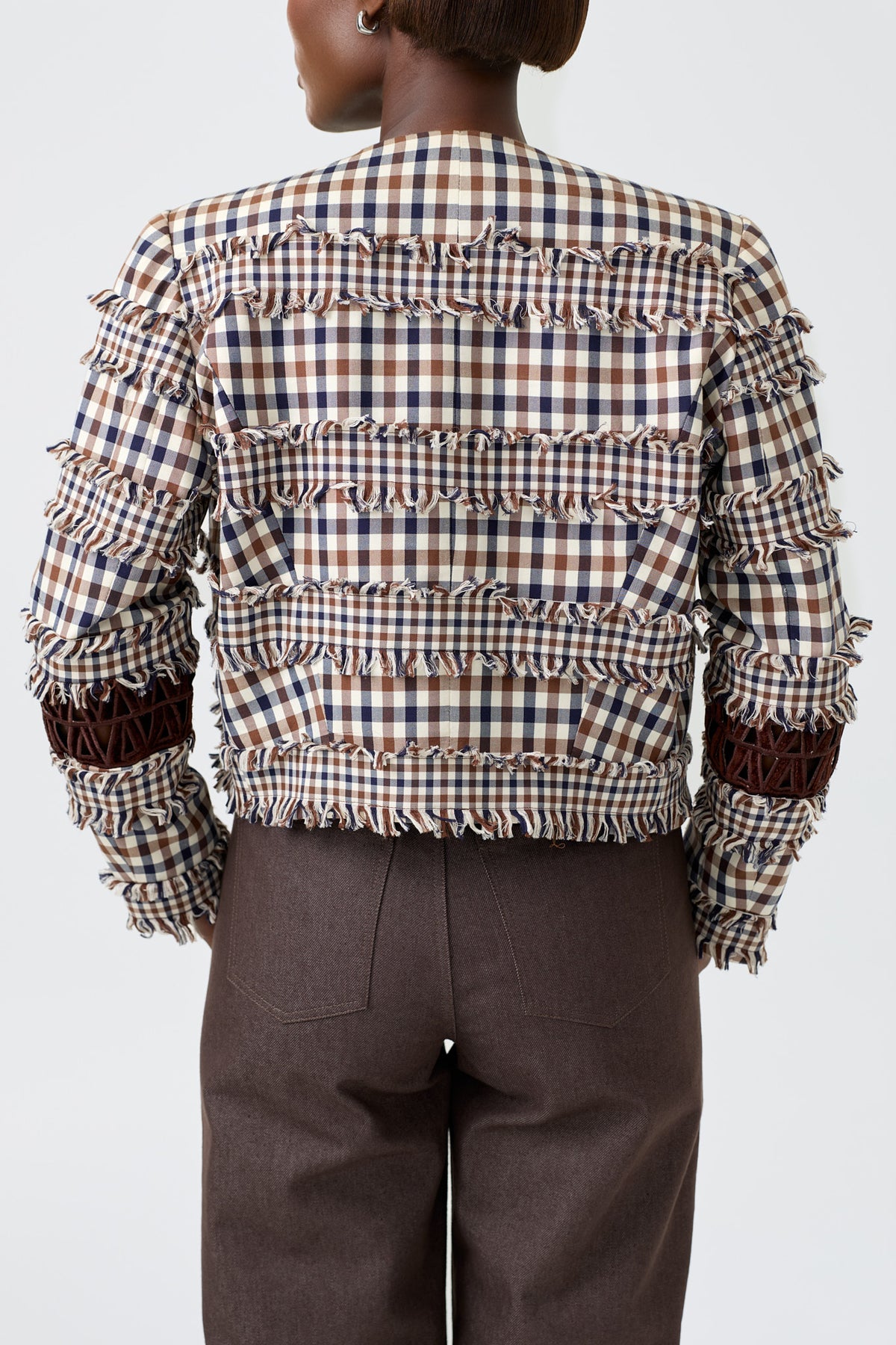 CORAL long sleeve plaid boxy jacket with embroidery detail, further view