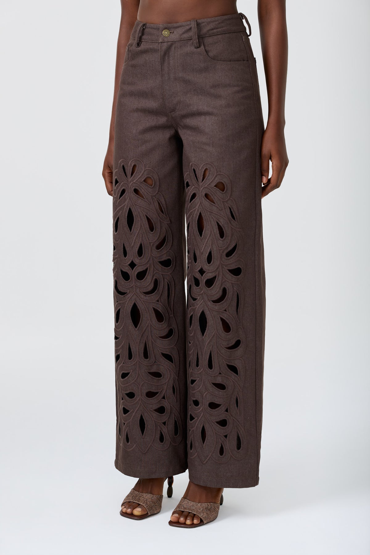 AYO CHOCOLATE straight leg pant with embroidery cut-out detail, alternate view