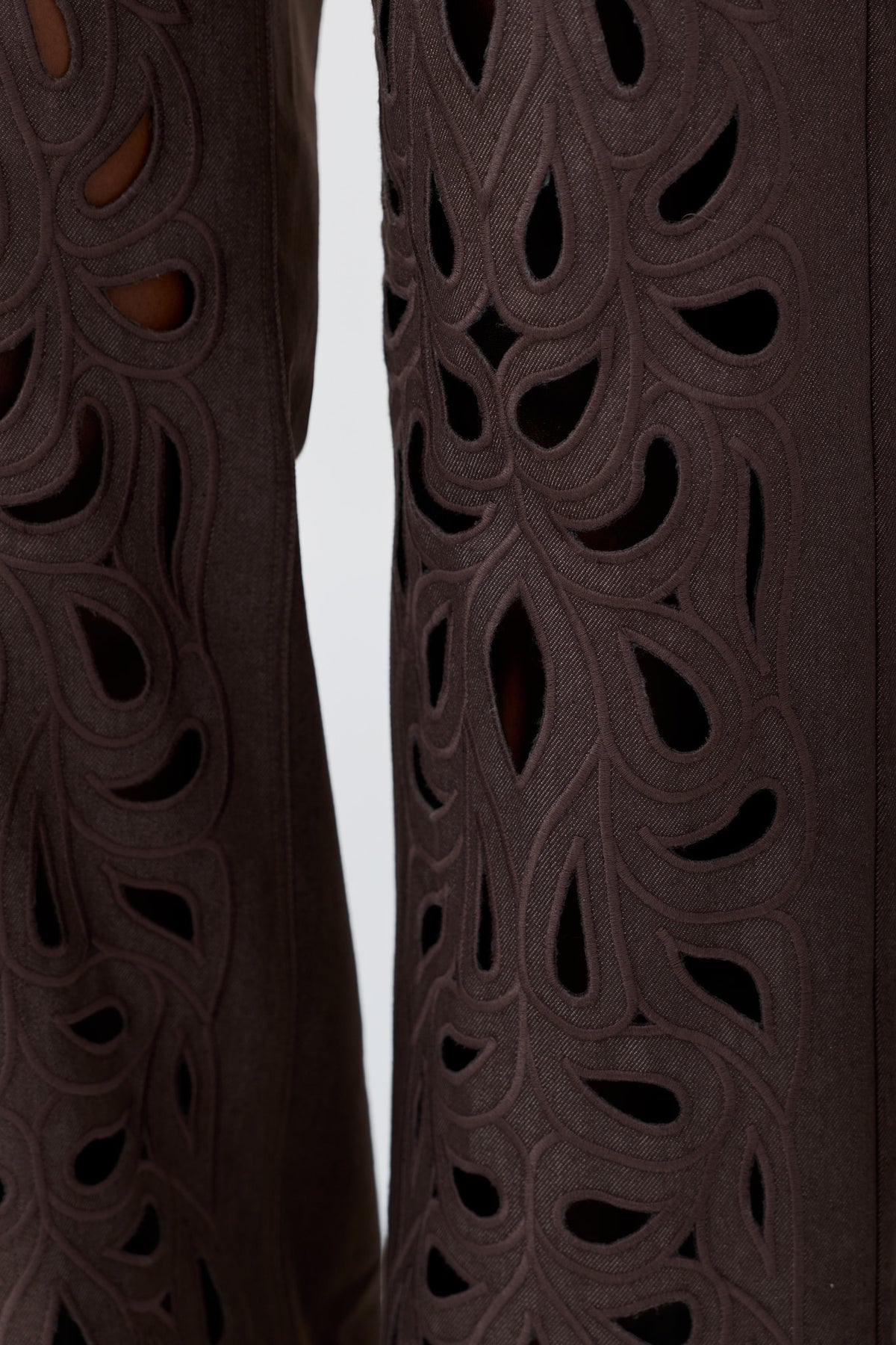 AYO CHOCOLATE straight leg pant with embroidery cut-out detail, further view