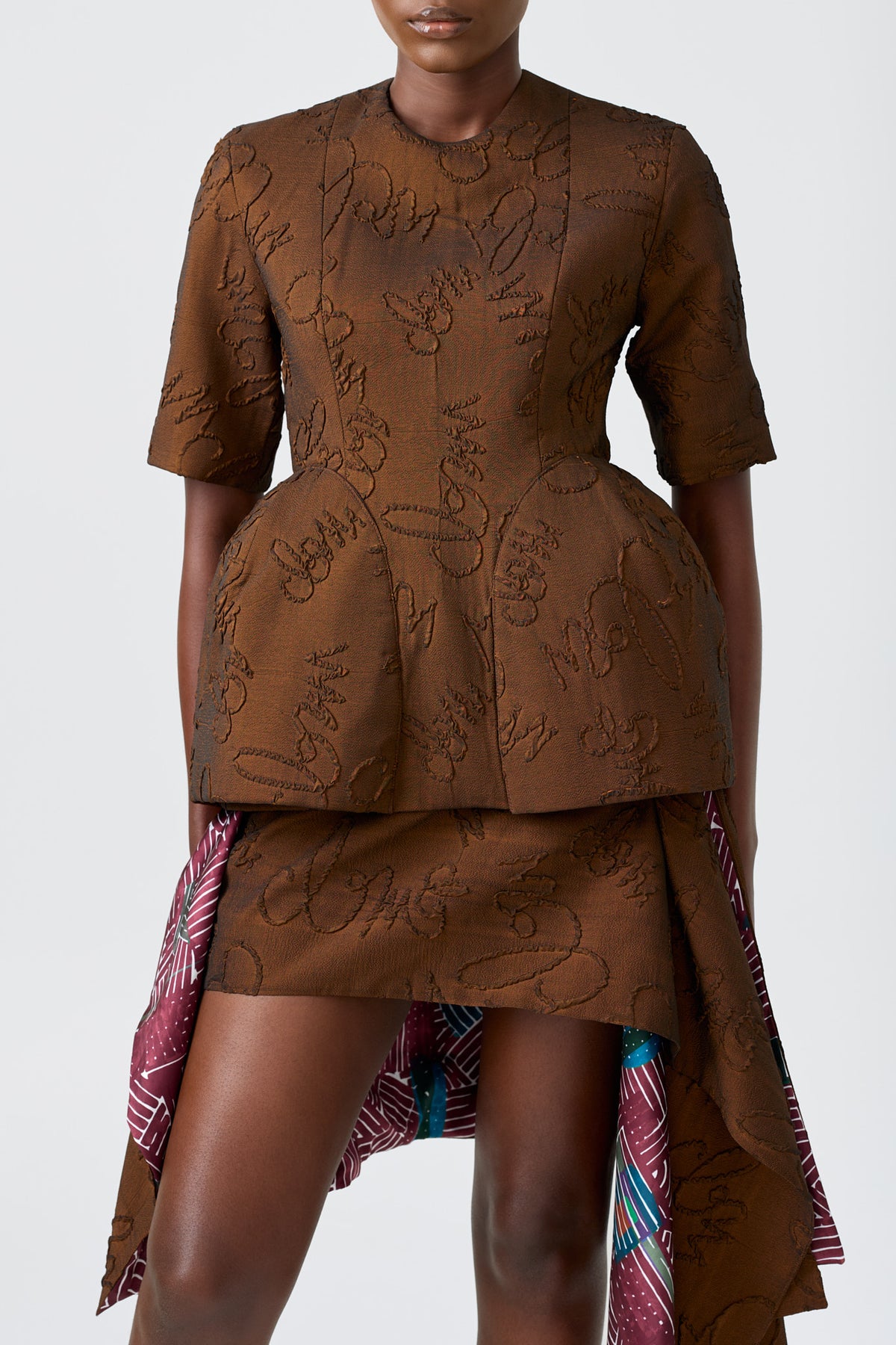 SALLY BROWN short sleeve signature jacquard dome blouse