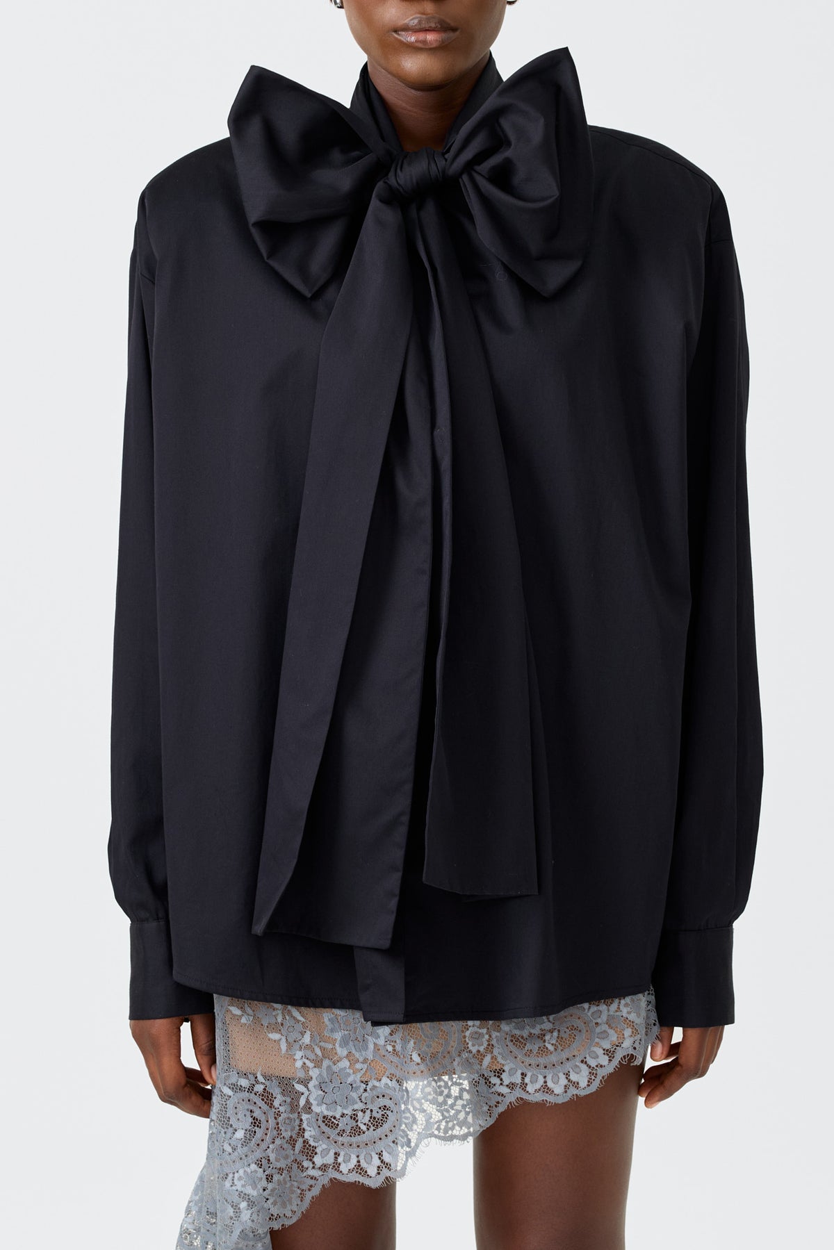 PRIYA BLACK long sleeve shirt with a cross over tie detail
