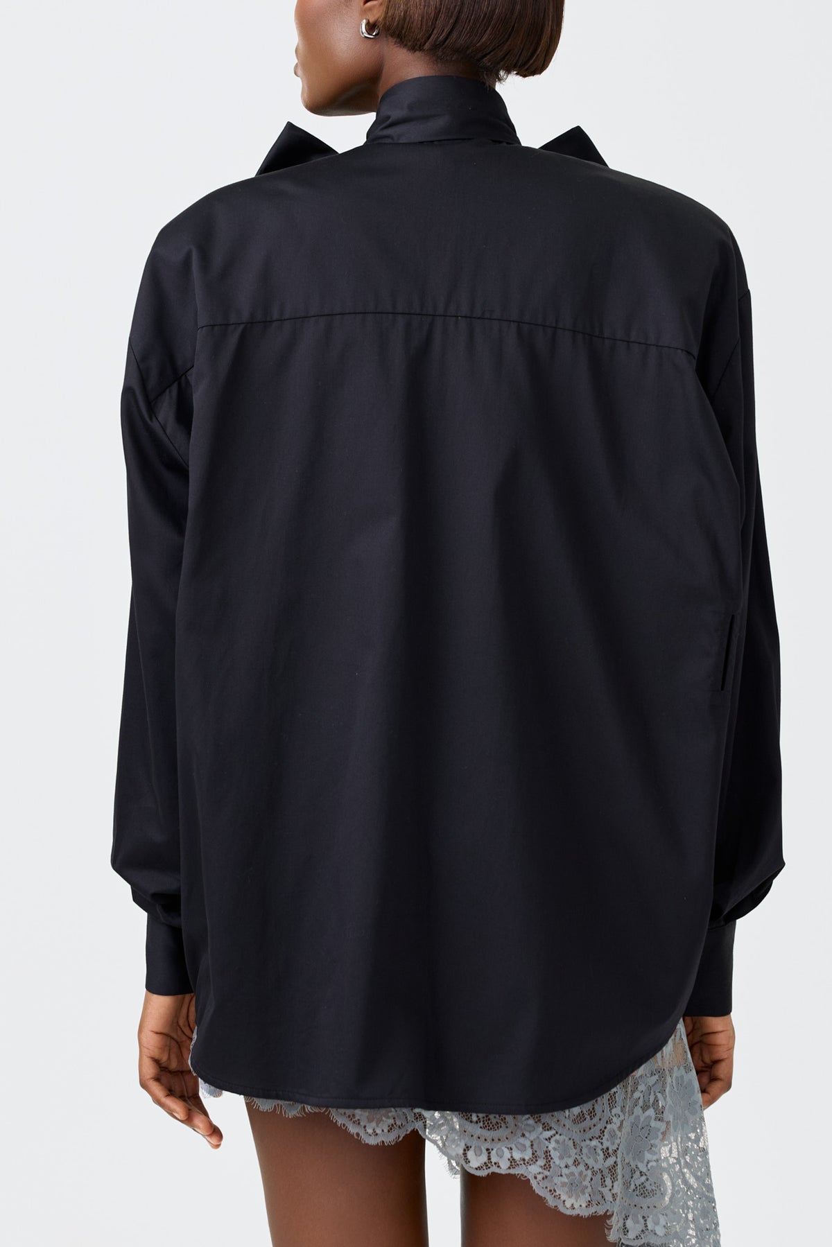 PRIYA BLACK long sleeve shirt with a cross over tie detail, alternate view