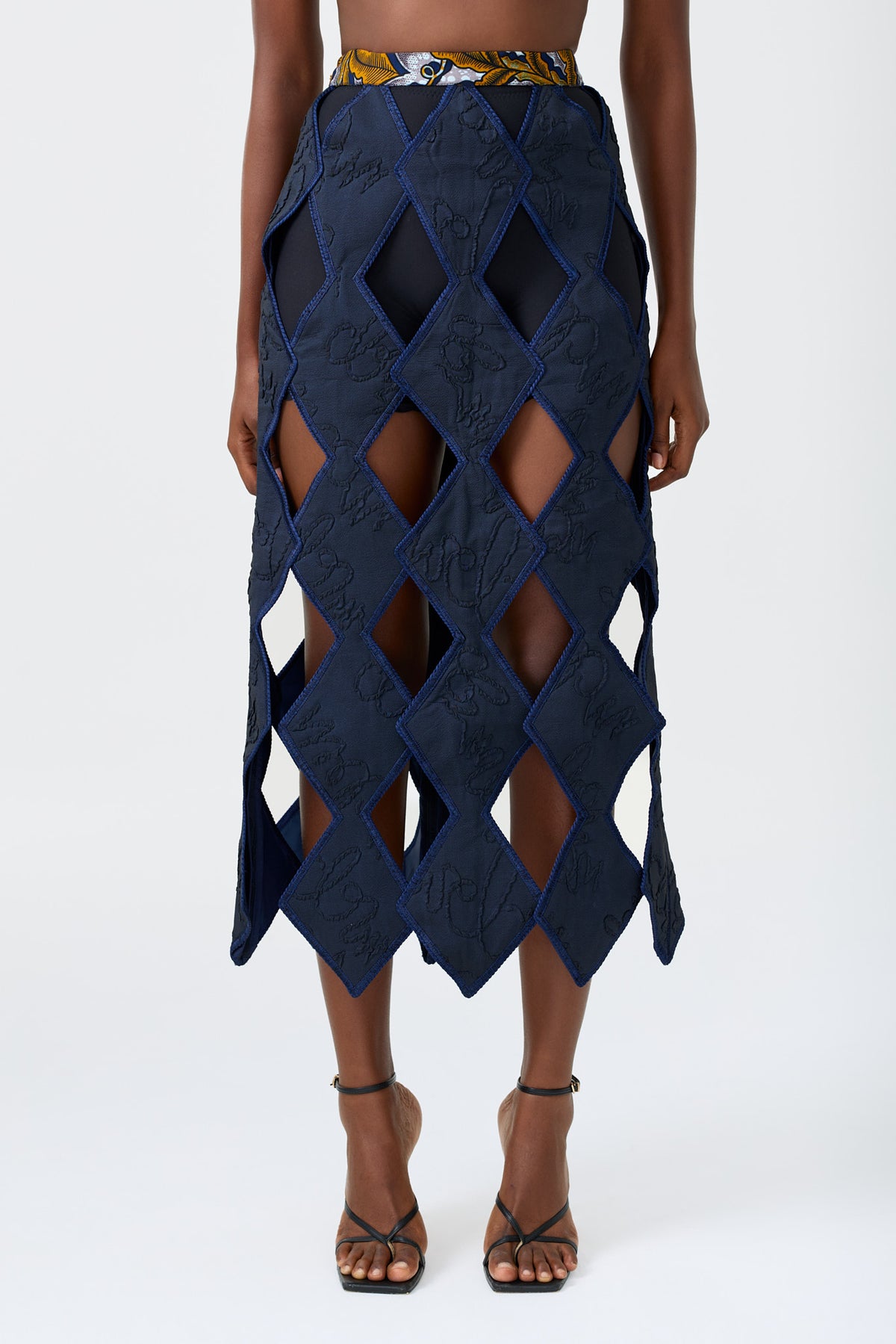 YEMI BLUE hand-embroidered cut-out skirt