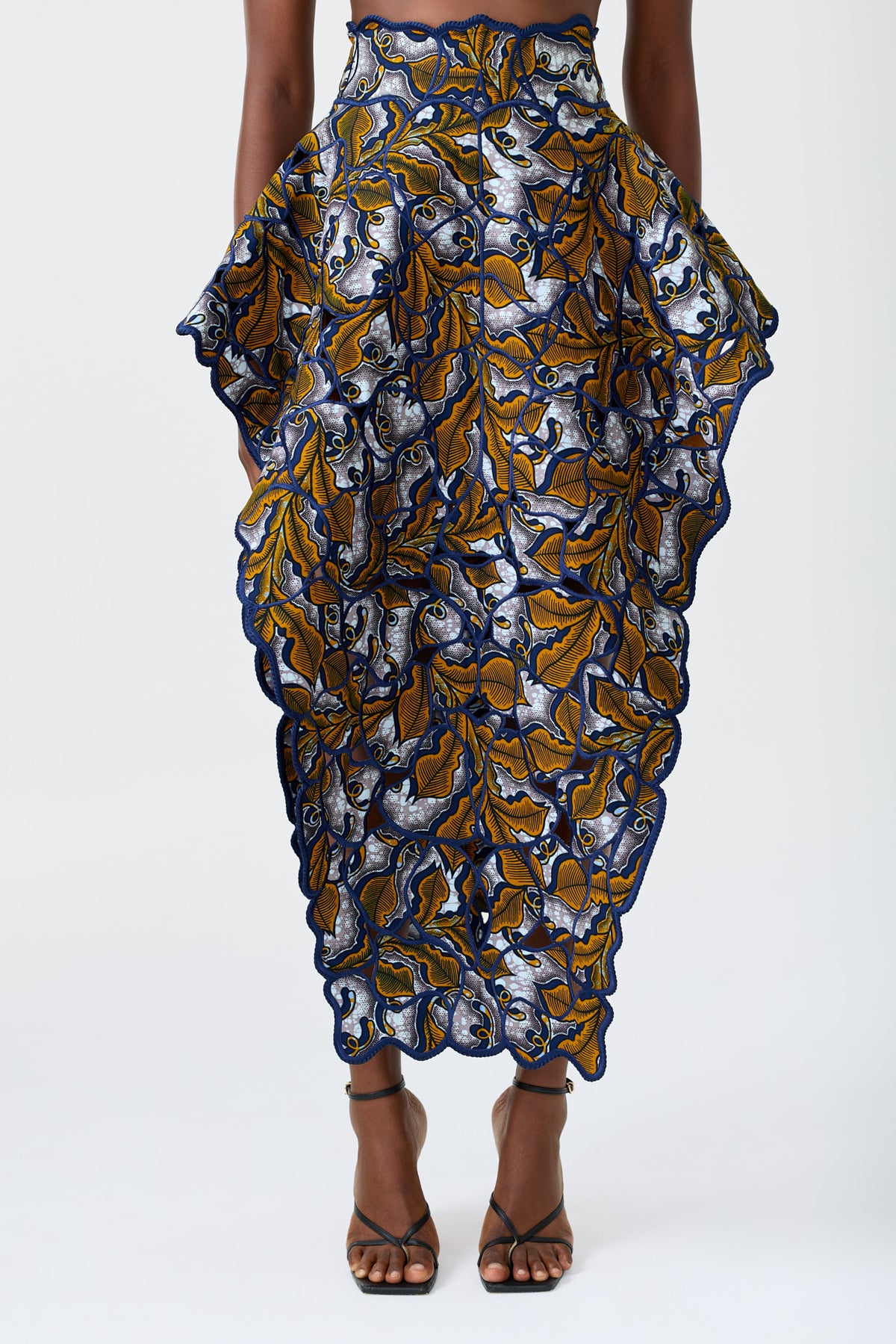 ZAYA PRINT wax print hand embroidered skirt with lace slip