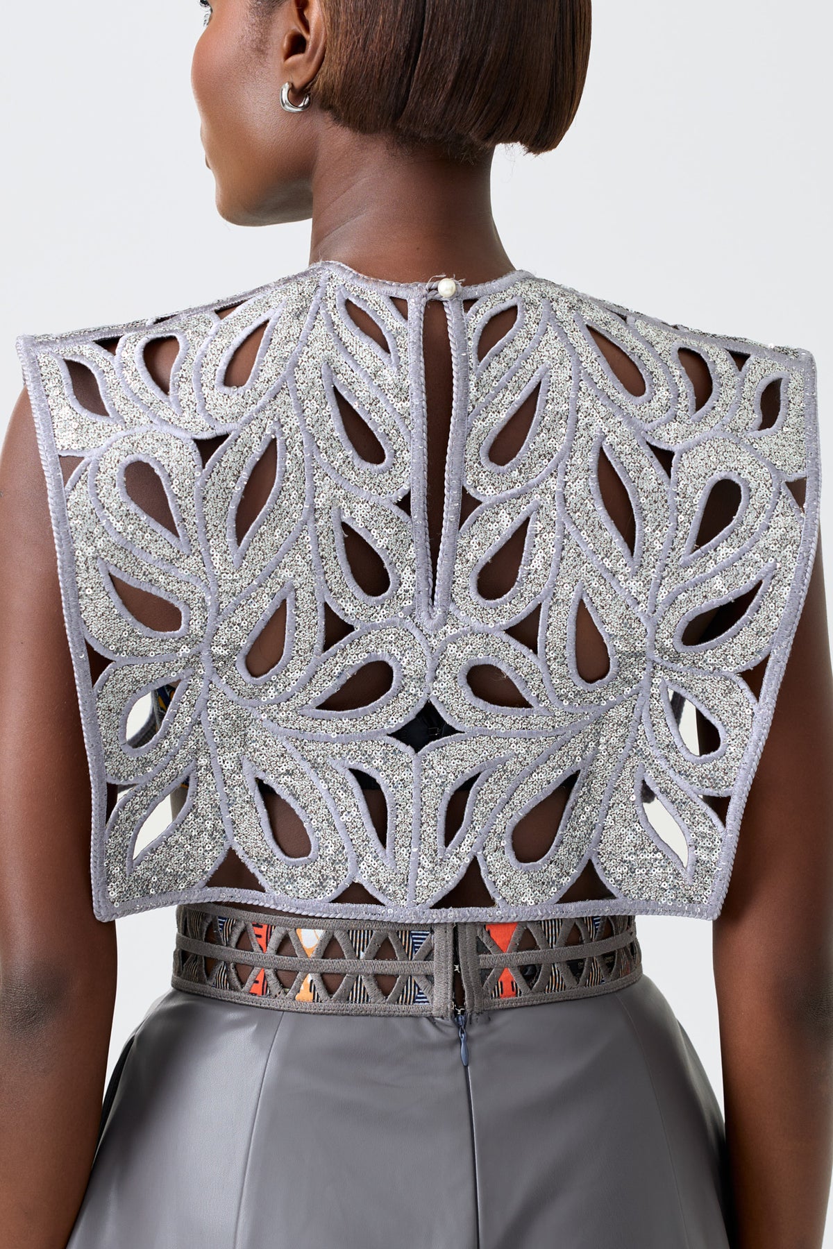 AMALA SILVER sequinned hand-embroidered cape, alternate view