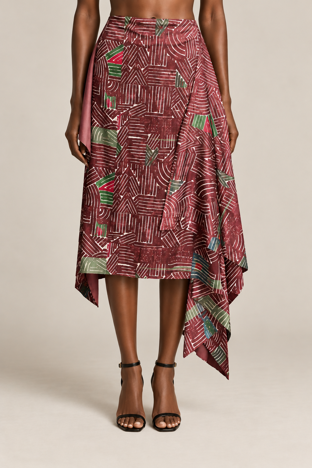 ALANA A-line print skirt with side drape, alternate view