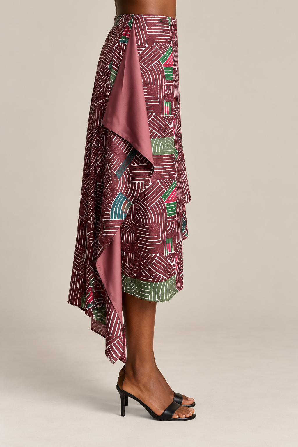 ALANA A-line print skirt with side drape