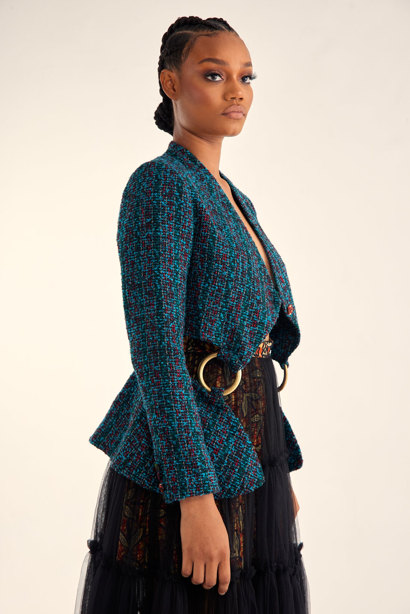 LONG SLEEVE JACKET WITH RING DETAIL - TEAL