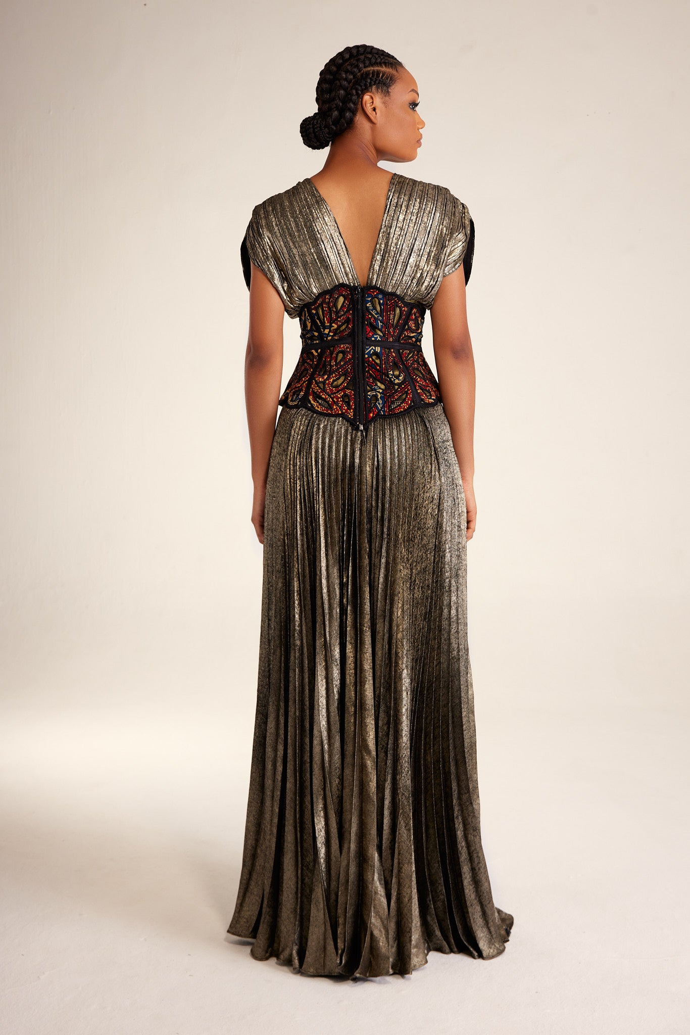 METALLIC PLEATED GOWN